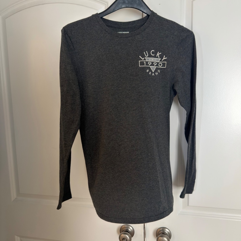 Lucky Brand Mens Sleepwear Long Sleeve Graphic T-Shirt Charcoal Gray Small